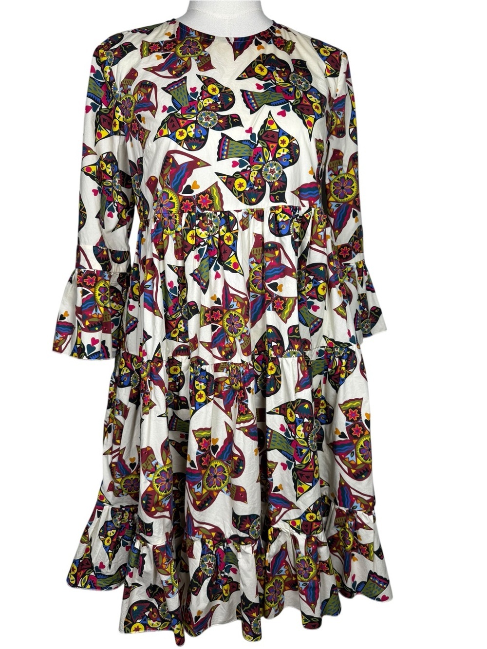 La DoubleJ Bambi Mini Dress Folk Art Peace Dove Multicolor Archive Graphic Sz S